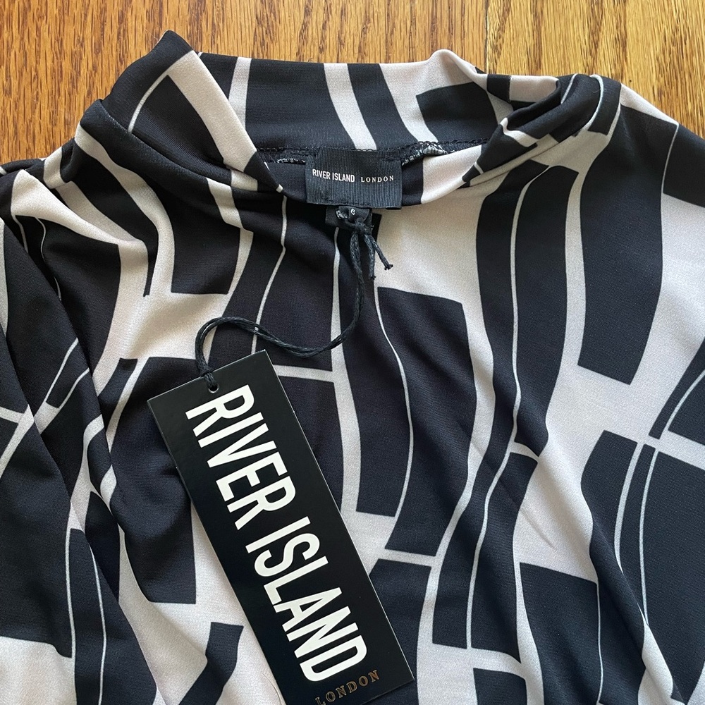 River Island London Black and Cream Midi Dress